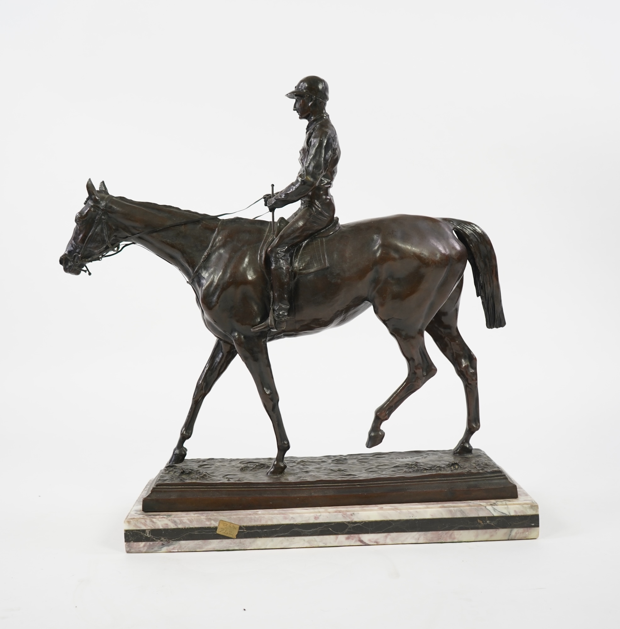 A large bronze equestrian group of a racehorse and jockey, late cast after Isidore Jules Bonheur